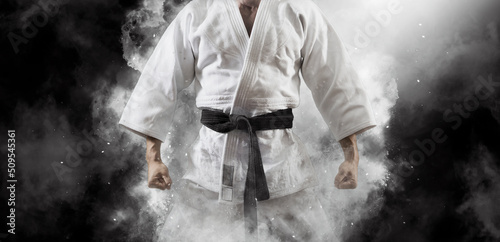 Man in white kimono with black belt photo
