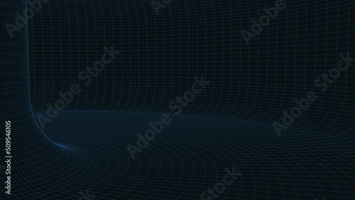An abstract tunnel with a mesh structure. 3D grid of tunnels and corridors. Vector wormhole.