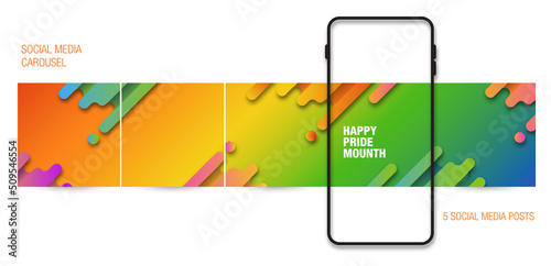 Pride gradient background with LGBTQ Pride flag colors. Vector banner LGBTQ happy pride month with rainbow. Symbol of pride month June support. suitable for Instagram social media carousel post