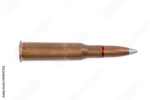 Rifle cartridge close-up on a white background