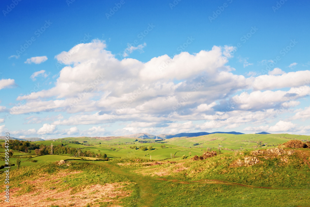 Green hills and sky in England