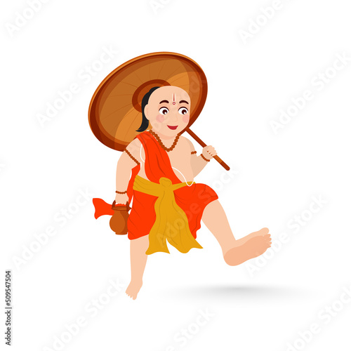 Indian Lord Vamana Character In Walking Pose.