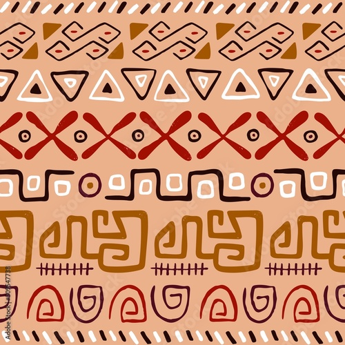 Ethnic tribal pattern with folk African elements print. Seamless background, ...