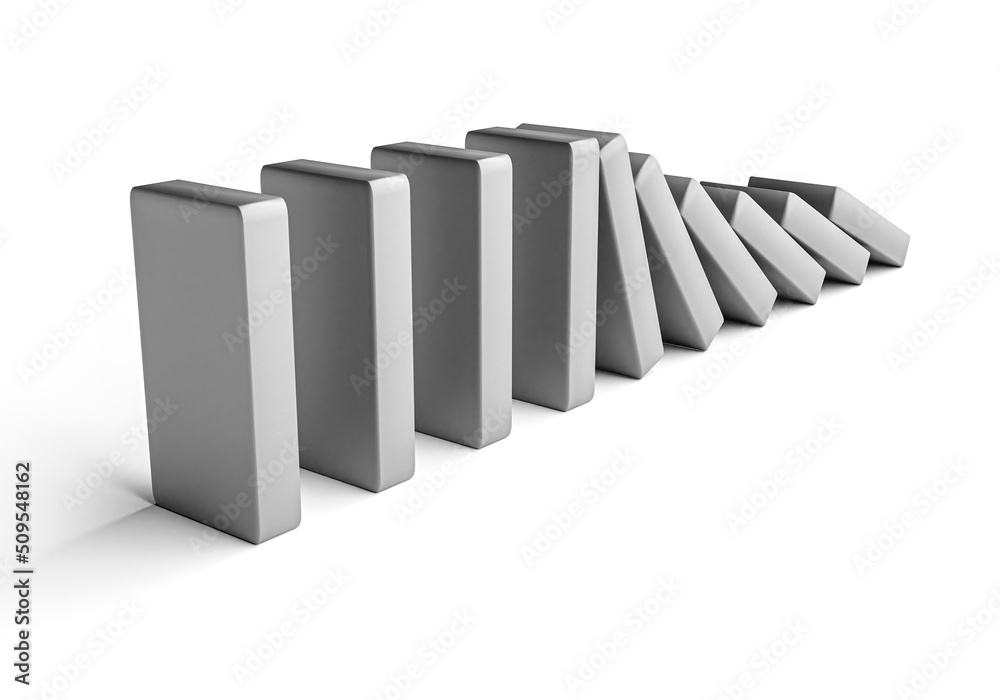 Domino.The blocks are pushing. Trends and problems concept Domino.The blocks are pushing. Trends and problems concept
