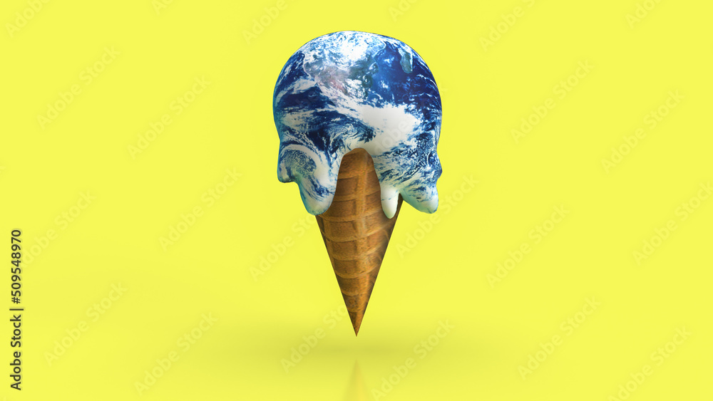 The earth ice cream melting for climate change or global warming ...