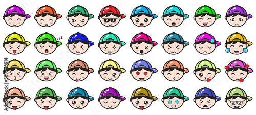 Cute boy emoticon wearing hat cartoon illustration