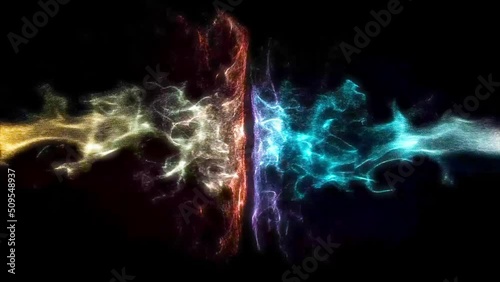 Abstract background liquid hot and cold energy particles sparkles turbulent flows colliding mixing