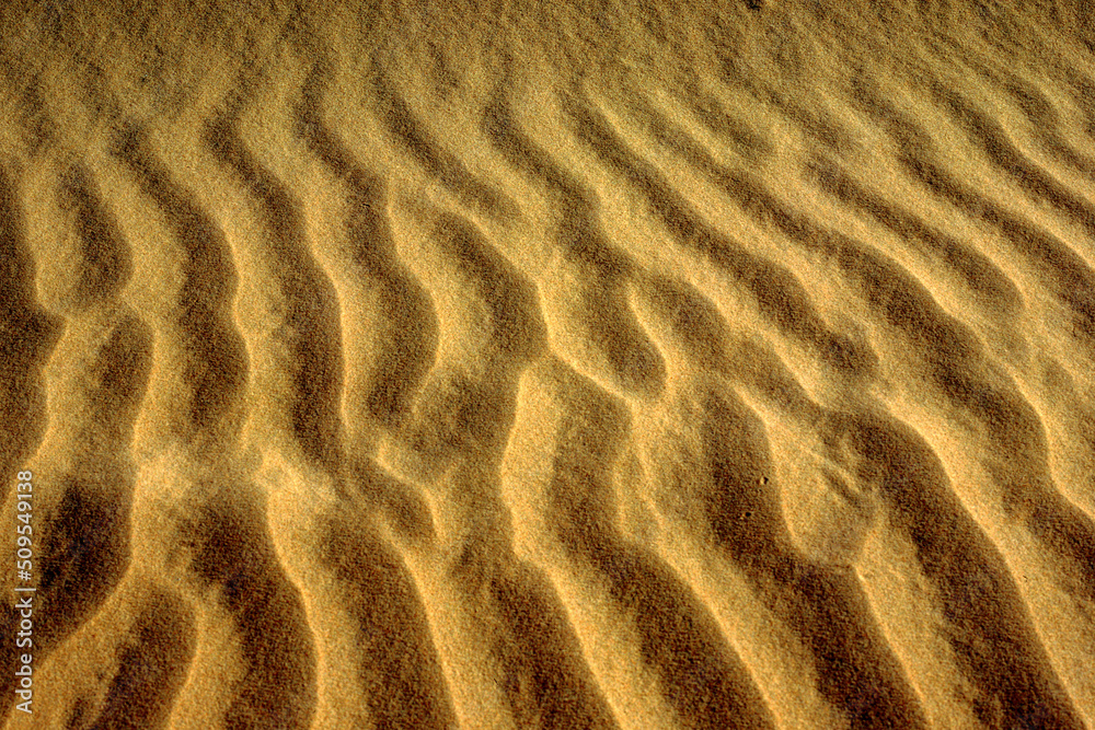 Fototapeta sand, desert, beach, texture, pattern, dune, nature, abstract, wave, dry, sea, ripple, wind, brown, sandy, summer, textured, yellow, ripples, coast, dunes, rippled, hot, waves, sahara, sandridge