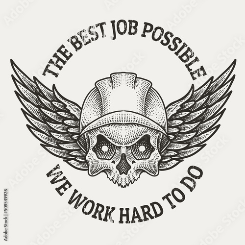 illustration skull builder black and white color
