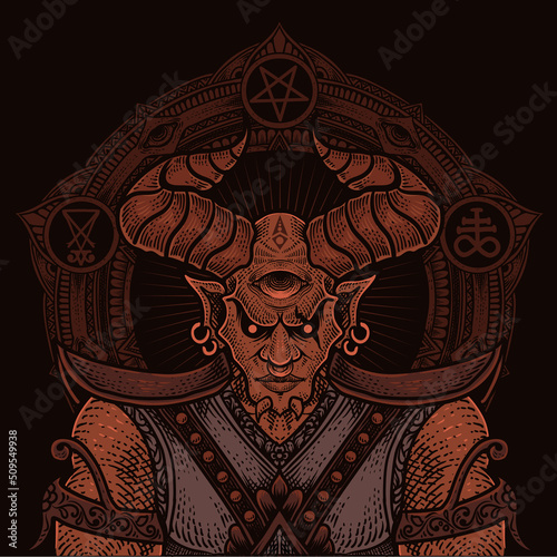 illustration badass demon with circle mandala