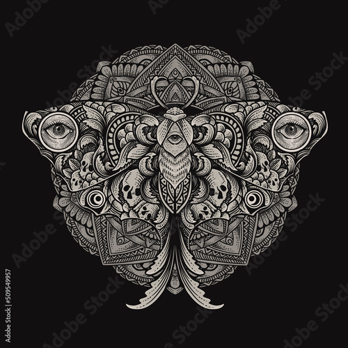 Illustration butterfly with antique ornament style