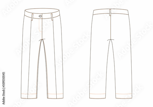 technical sketch of classic pants, straight silhouette.