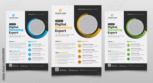 Blue, Yellow, Green A4 Modern Business Corporate Flyer, Mailer, Leaflet Template Clean Design for Advertisement Multipurpose Use photo