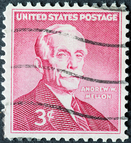 UNITED STATES - CIRCA 1955: a postage stamp from UNITED STATES , showing ein porträt des US Secretary of the Treasury , Andrew W. Mellon (1855-1937) . Circa 1955 photo