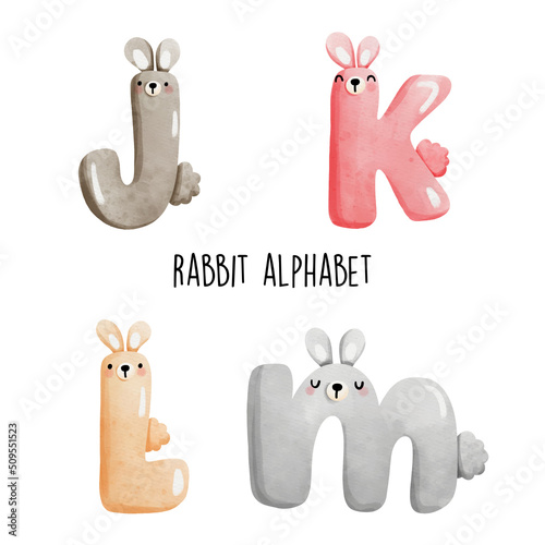rabbit alphabet, rabbit Easter letter, Vector illustration 