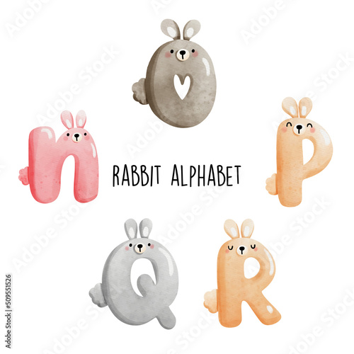 rabbit alphabet, rabbit Easter letter, Vector illustration 