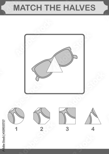 Match halves of Glasses. Worksheet for kids