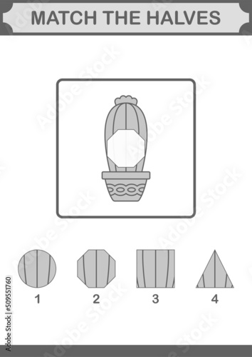 Match halves of Cactus. Worksheet for kids