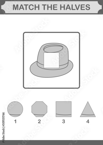 Match halves of Fedora Hat. Worksheet for kids