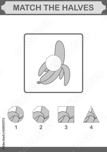 Match halves of Banana. Worksheet for kids