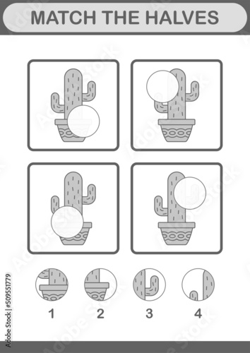 Match halves of Cactus. Worksheet for kids