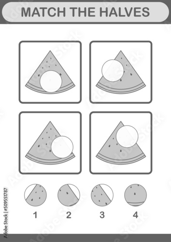 Match halves of Watermelon. Worksheet for kids