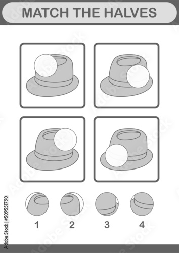 Match halves of Fedora Hat. Worksheet for kids