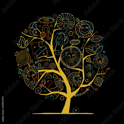 Leo Zodiac Sign. Background with design elements