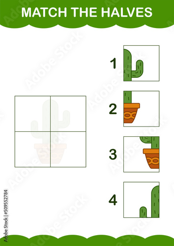 Match halves of Cactus. Worksheet for kids