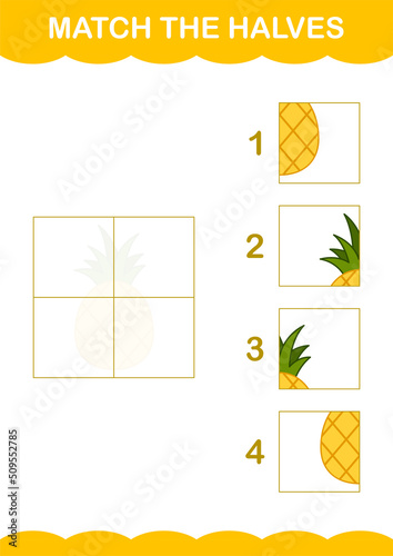 Match halves of Pineapple. Worksheet for kids