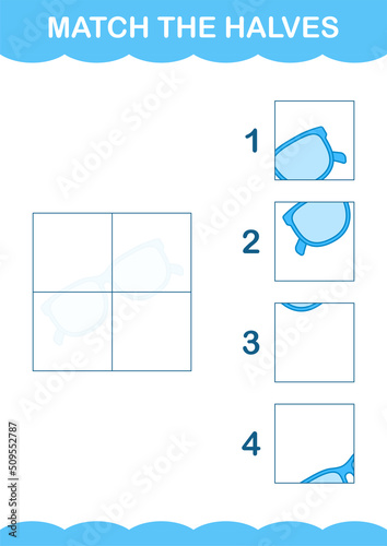 Match halves of Glasses. Worksheet for kids