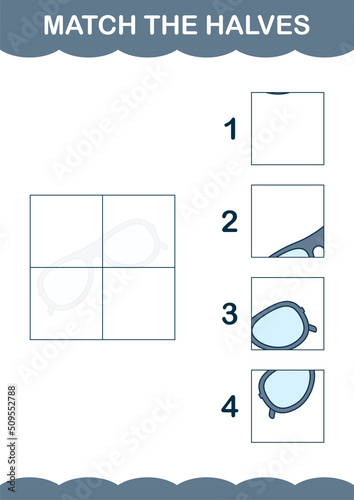 Match halves of Glasses. Worksheet for kids