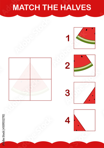 Match halves of Watermelon. Worksheet for kids
