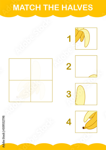 Match halves of Banana. Worksheet for kids