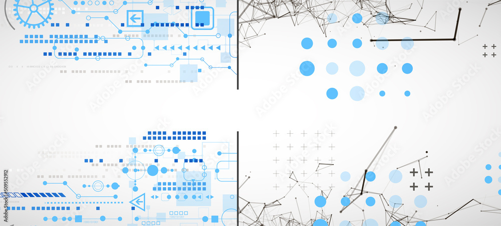 Abstract background on technological and scientific topics. Plexus effect with various techno details with a place under the text. Vector format.