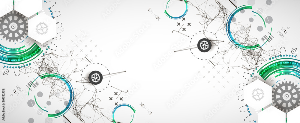 Abstract background on technological and scientific topics. Plexus effect with various techno details with a place under the text. Vector format. Abstract background on technological and scientific topics. Plexus effect with various techno details with a place under the text. Vector format.
