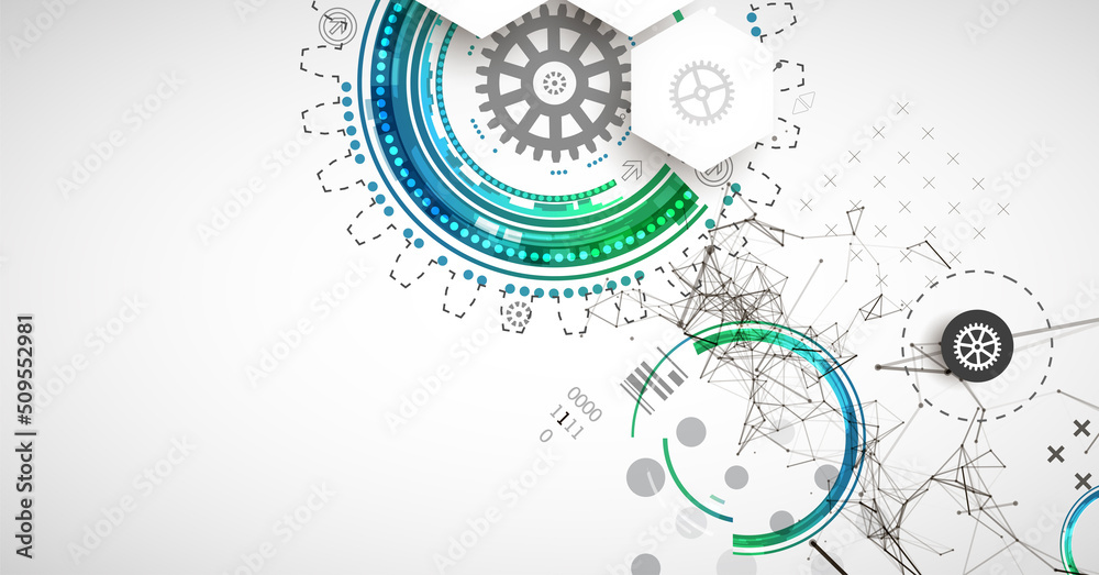 Obraz premium Abstract background on technological and scientific topics. Plexus effect with various techno details with a place under the text. Vector format.
