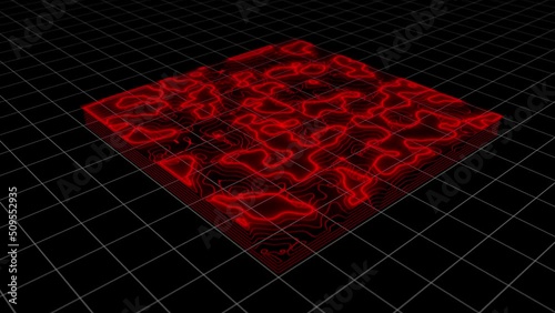 3D Topographic map. Abstract background of topographic map. Contour map. Valleys and mountains. Geography concept. Wavy backdrop. Animated topography. 3d rendering.