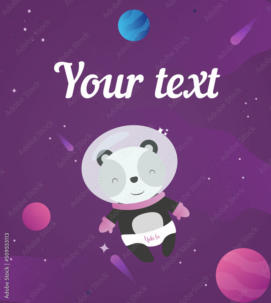 cute little panda girl in the space