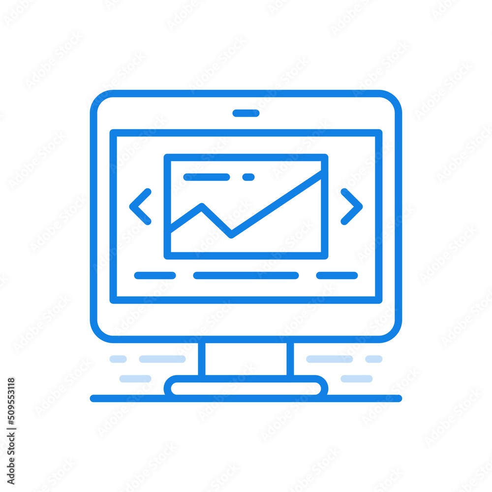 Photo pictures on monitor vector line icon. Drawings of nature on electronic screen with ability to scroll. Photo pictures on monitor vector line icon. Drawings of nature on electronic screen with ability to scroll.