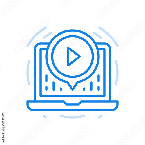 Watching web video vector line icon. Cinematographic film with web player.