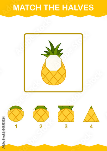 Match halves of Pineapple. Worksheet for kids