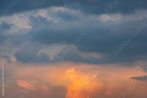 Dramatic Colorful rain cloud sky sunset with twilight color sky and clouds. Gradient color. Sky texture abstract nature background.
