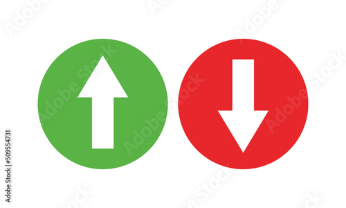 Flat icon red down green up arrow vector design. Cryptocurrency, stock and forex investment trading analysis.