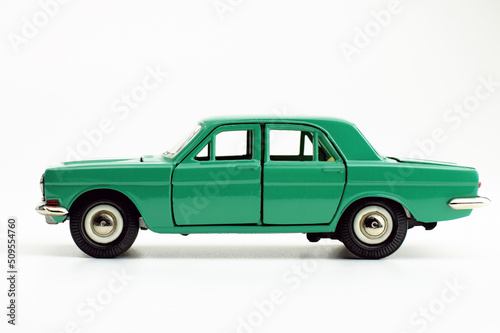 Miniature model of the Russian car, isolated.