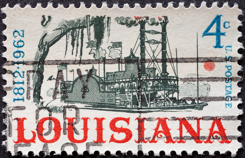 UNITED STATES - CIRCA 1962: a postage stamp from UNITED STATES , showing a historic paddle steamer on the river. Louisiana Statehood. Circa 1962