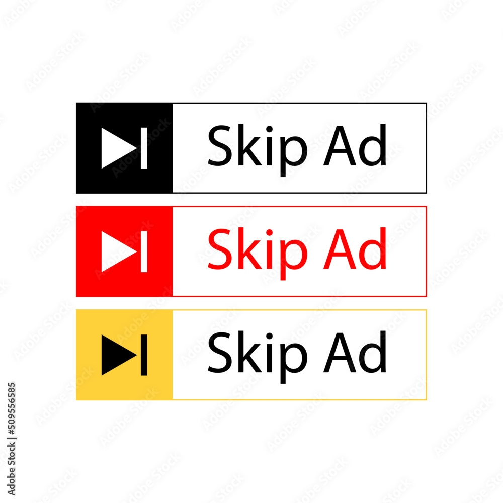 Website element skip ad button icons sign design vector collection set. Symbol for social media elements. Website element skip ad button icons sign design vector collection set. Symbol for social media elements.