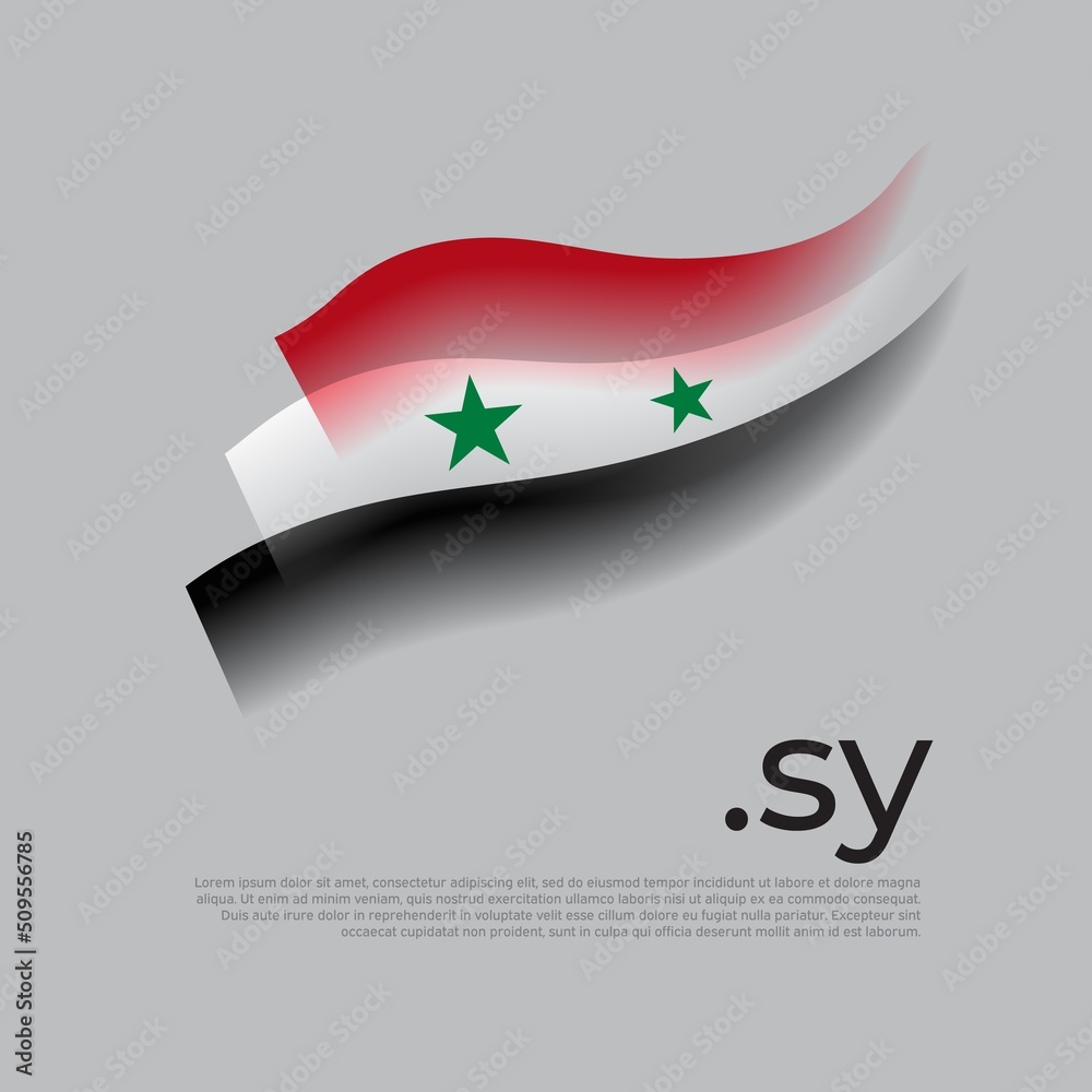 Syria flag watercolor. Stripes colors of the syrian flag on a white background. Vector stylized design national poster with sy domain, place for text. State patriotic banner of syria, cover