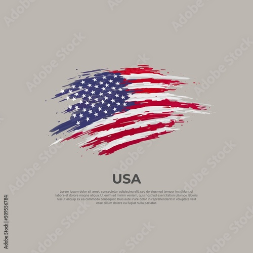 USA flag. Brush strokes. Brush painted us flag on a white background. United States national poster vector design, template. Place for text. State patriotic banner of america, cover. Copy space