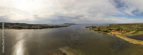 Panoramic of the pond of Thau from Poussan, in Occitanie, France © FredP